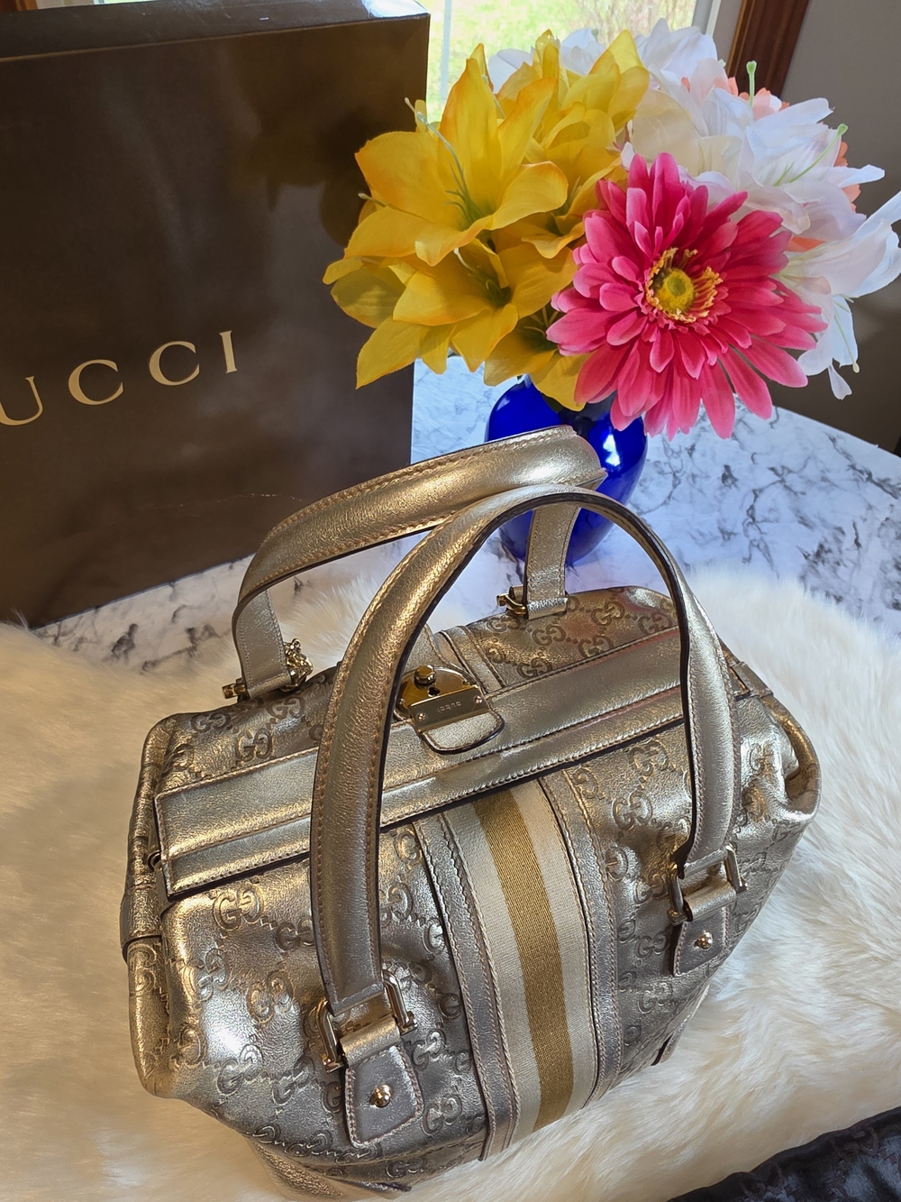 Gucci Treasure Metallic Gold Vintage Jaquard Guccismma Shoulder Bag - Picture 9 of 15